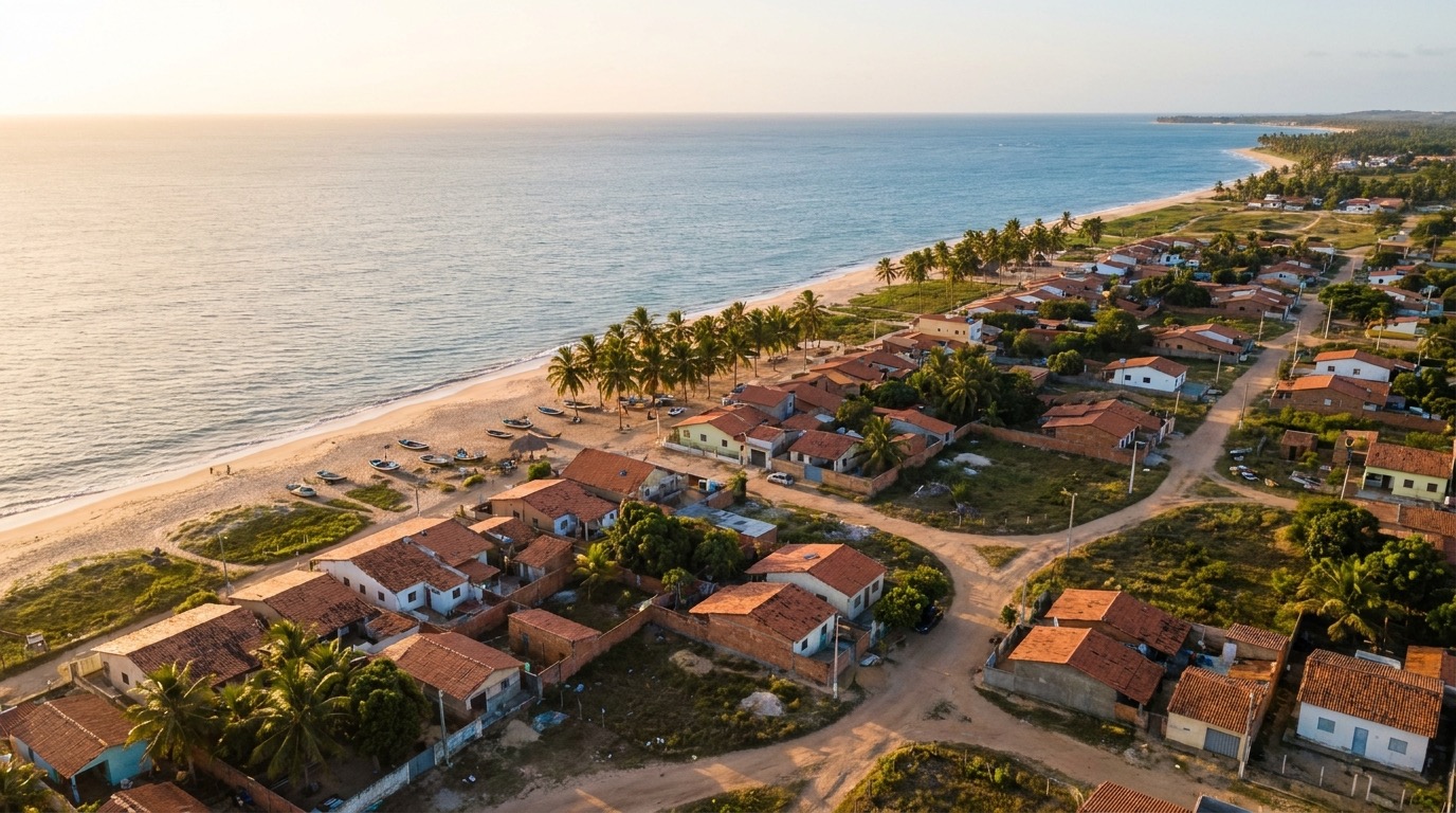 Vista da orla de Coqueiral, em Aracruz, no litoral norte do Espírito Santo, ao fim de tarde